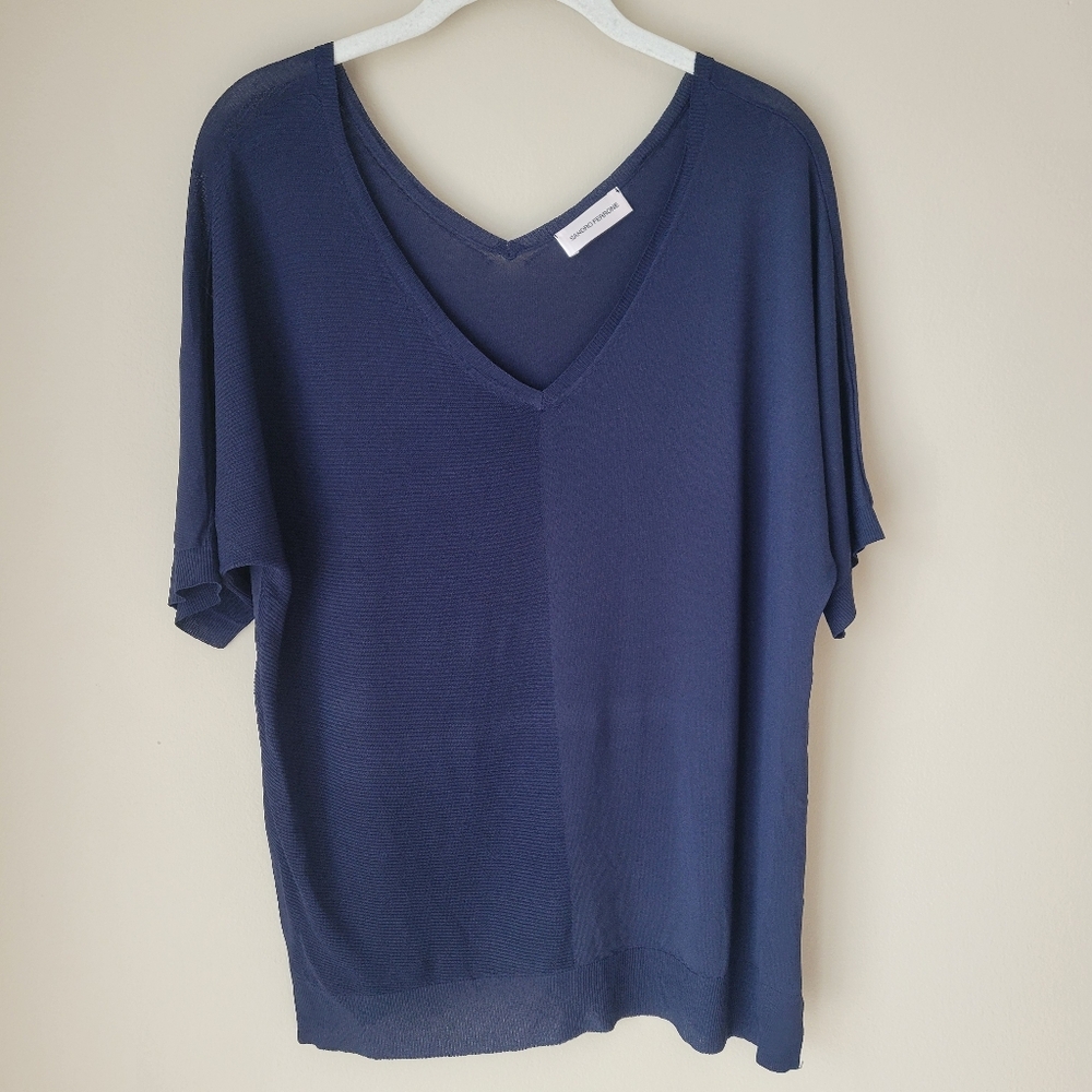 Sandro Ferrone V-Neck Sweater One Size Fits Most Navy Blue